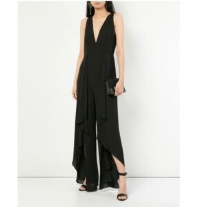 Halston Heritage V neck Ruffle Leg Jumpsuit Black Size 6